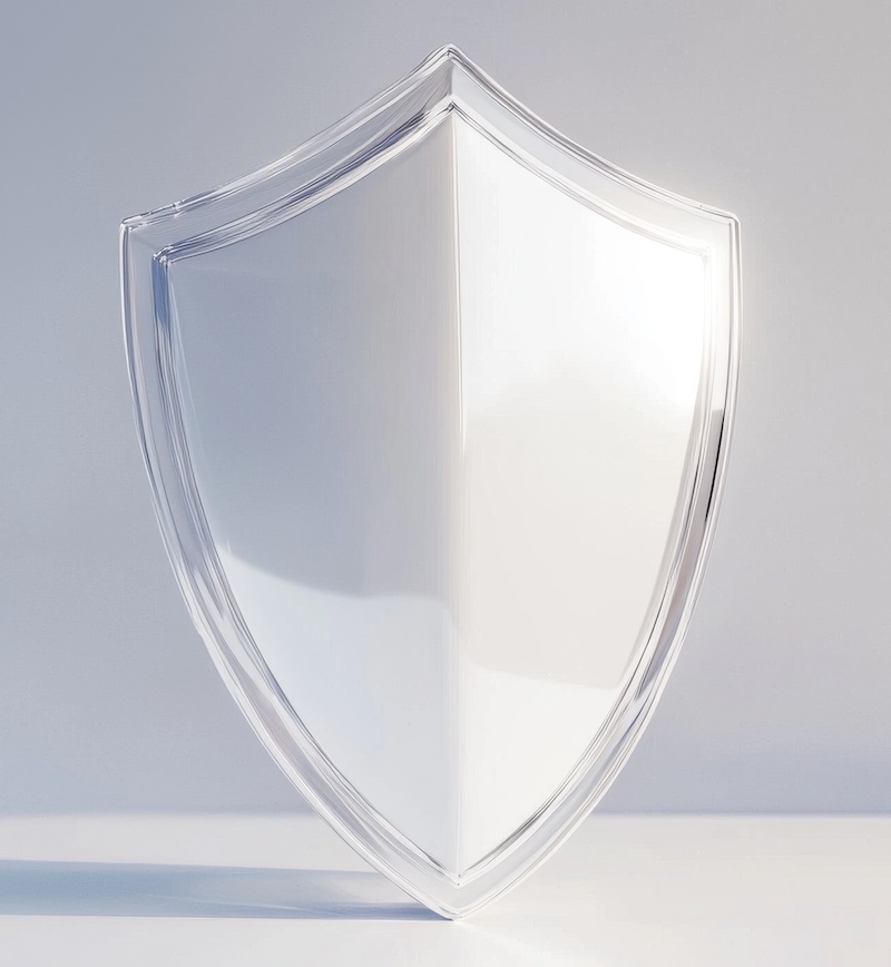 Shield symbol on clean white background representing protection and security concepts for digital art