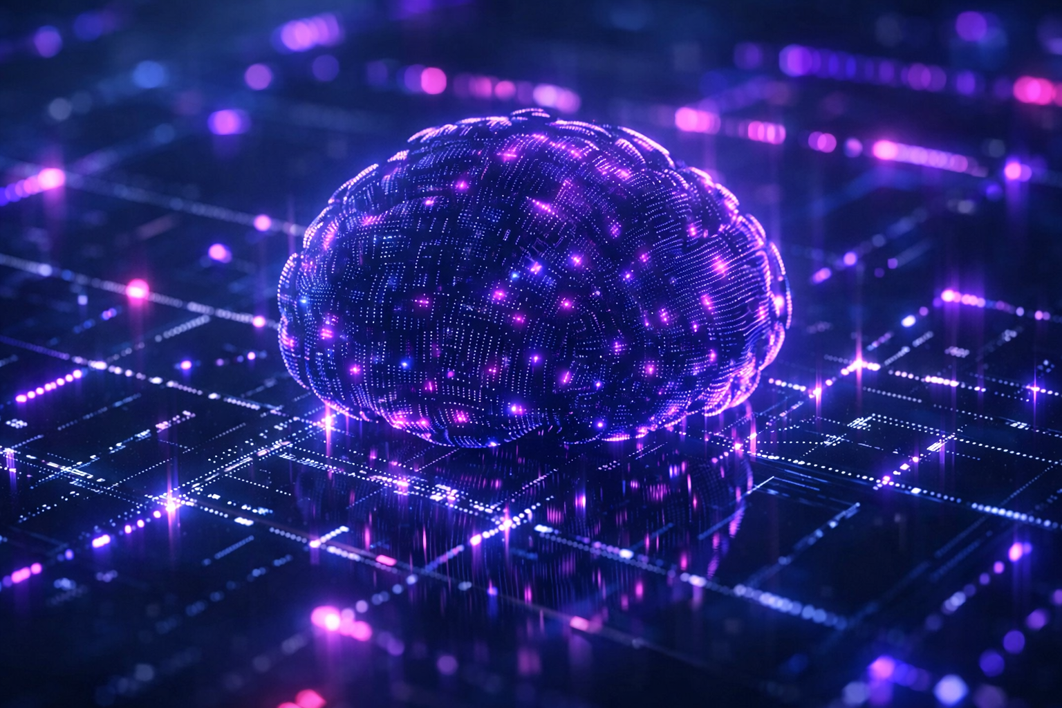 Cervello digitale in un paesaggio futuristico